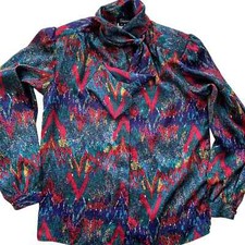 Woman's Gorgeous Multi Colored Vintage Gianna Blouse Size 8
