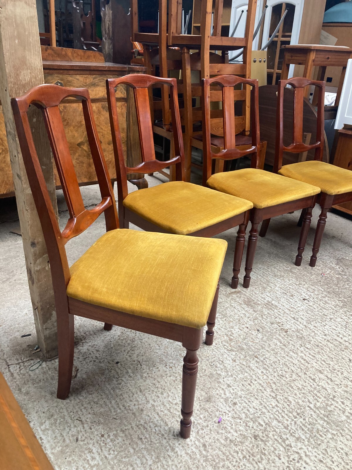 Vintage Brown Wooden Dining Chairs x 4 Mustard Yellow Velvet Seats eBay
