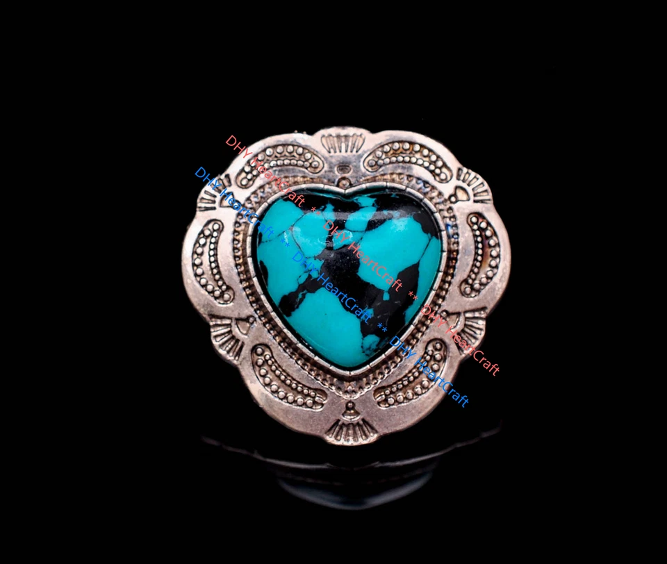 10X 1-1/8" Retro Flower Love Heart Turquoise Concho For Belt Leathercraft Bridle - Image 4 of 4