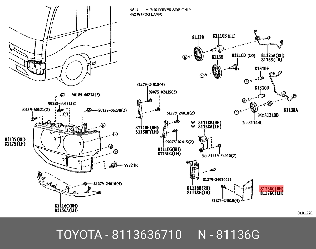 Genuine OE cover, headlamp, no.1 right, 8113636710 for TOYOTA