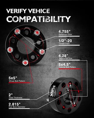 4-Pack Wheel Spacers/Adapters: Convert 5x4.5 To 5x5 For Jeep Wrangler, Cherokee