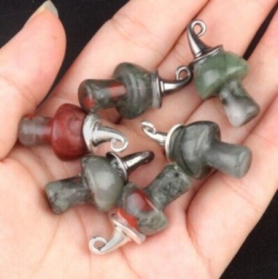 20pc Natural African Blood Stone Pendant Mushroom Magic Hat Chakra Reiki Healing