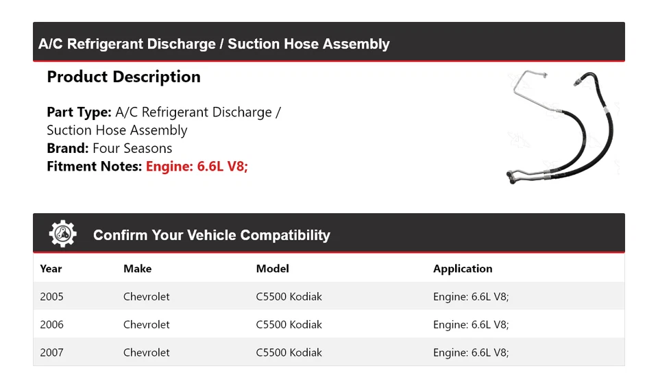 Para 2005-07 Chevrolet C5500 Kodiak linha de sucção de descarga mangueira conjunto 4 mares - Imagem 2 de 4