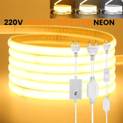 Neon COB LED Stripe Streifen 230V Lichterkette Wasserdicht Dimmbar Licht Band