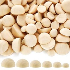300pcs Half Wooden Beads 6 Sizes Natural Half Wooden Balls Unfinished Round