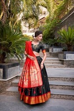 Indian Style Jacquard Silk Black Lehenga Choli And Dupatta For Reception  Party