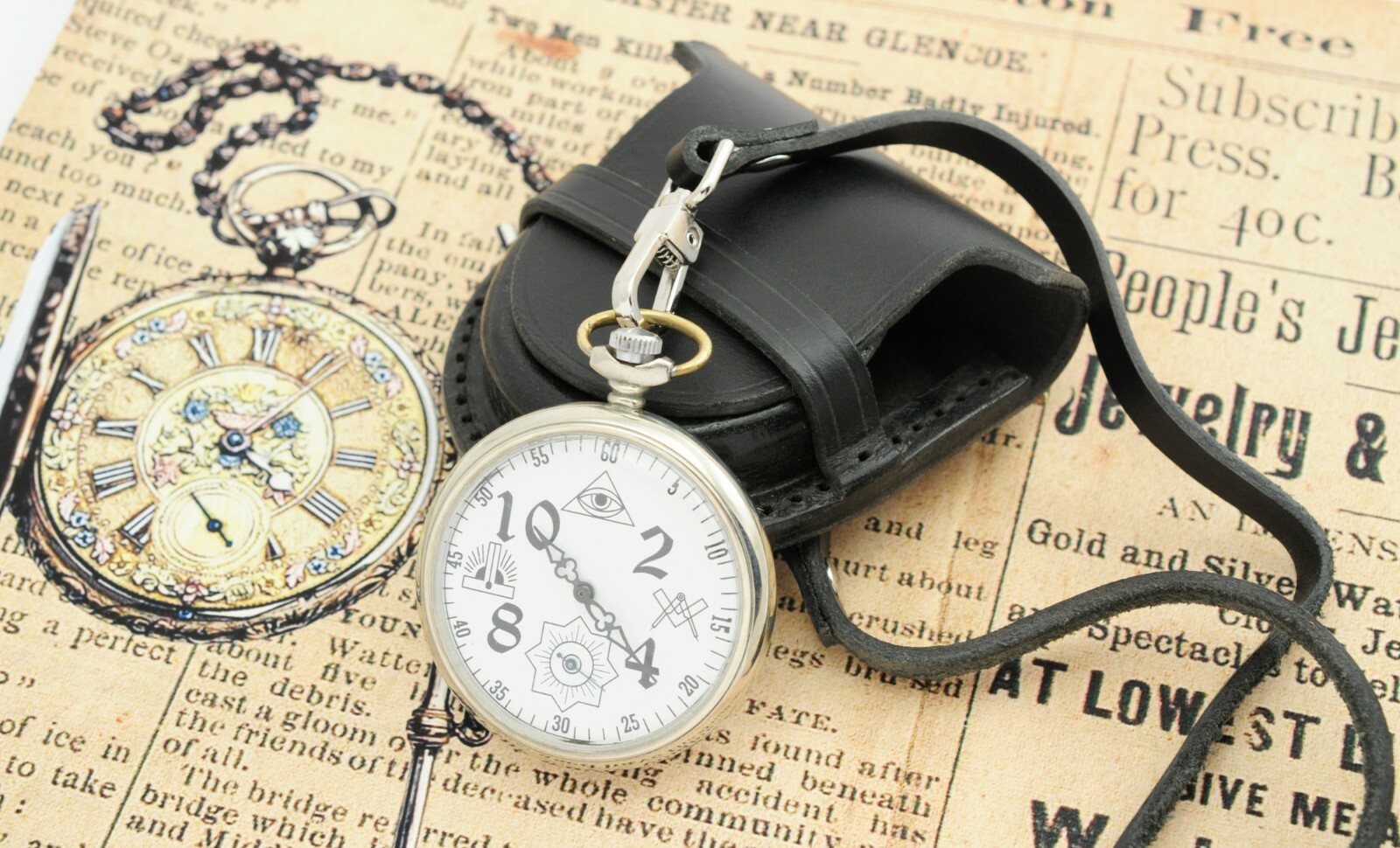 STRAP NEW WWI WWII GENUINE LEATHER Pocket Watch belt POUCH BAG CASE 40