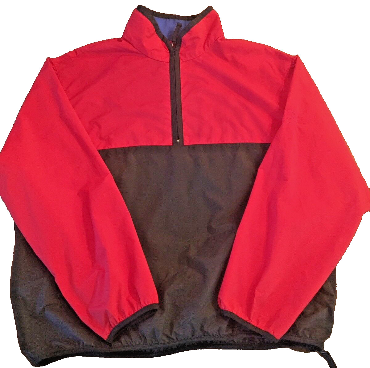 EDDIE BAUER VTG 80s 90s Red Black Blue Windbreaker Nylon Rain Jacket Sz L