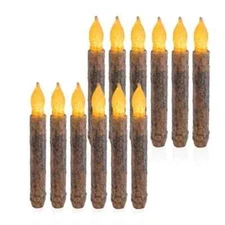 12 Pcs Primitive Battery Operated Flameless Taper Candles with Timer, Auto-On