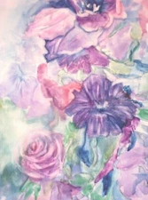 Blue Floral, 8x10 Original Watercolor Painting on Stretched Watercolor Canvas