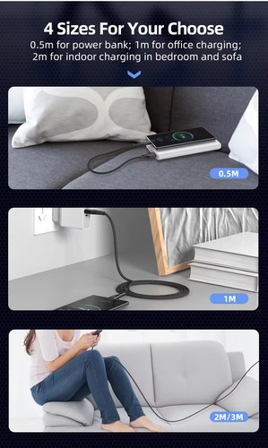 Cavo telefono dati USB-C corto intrecciato ricarica alta velocità tipo C per Samsung UK - Foto 13 di 19