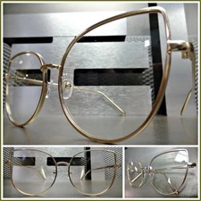 Oversized Retro Exotic Cat Eye Style Clear Lens EYE GLASSES Large Big Gold Frame