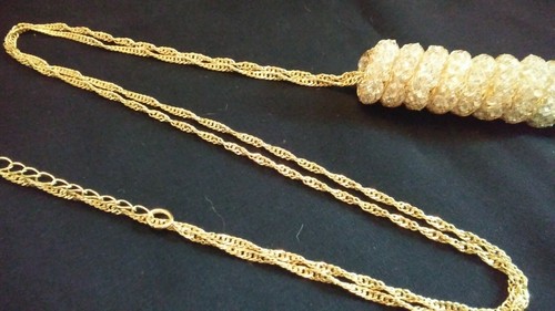Vintage Gold Tone CAGED Aurora Borealis Glass Beads Pendant Necklace Tassels - Picture 8 of 12