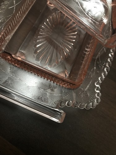 BEAUTIFUL Vintage Art Deco PINK GLASS Butter / Cheese Dish - DISH WITH LID 20cm - Picture 12 of 12