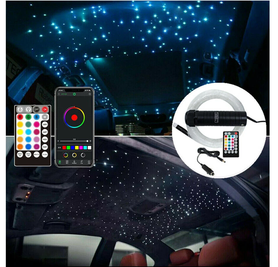 450Pc RGB LED Car Headliner Roof Star Light Kit Projector Fiber Optic Thread App - Image 3 of 4