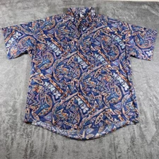 Local Motion Shirt Mens Large Hawaiian Aloha Tribal Tiki Fish Vintage Multicolor