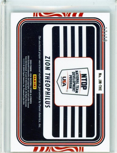 ZION THEOPHILUS - USA -2024 Panini USA Stars & Stripes Jumbo Relic #JM-THE 17/18 - Picture 2 of 2