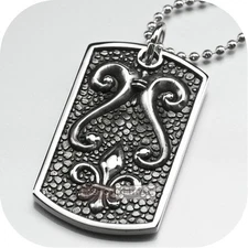 Silver necklace stainless steel pendant gothic flower style dog tag chain 60cm