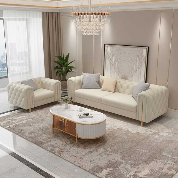 Set 2 Tlg Wohnzimmer Sofagarnitur Dreisitzer Sofa Modern Sessel Leder-image