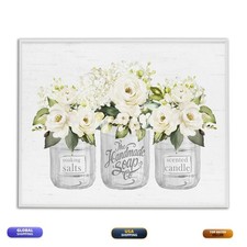 Stupell Industries White Roses Blooming Country Rustic Candle Framed Giclee Art