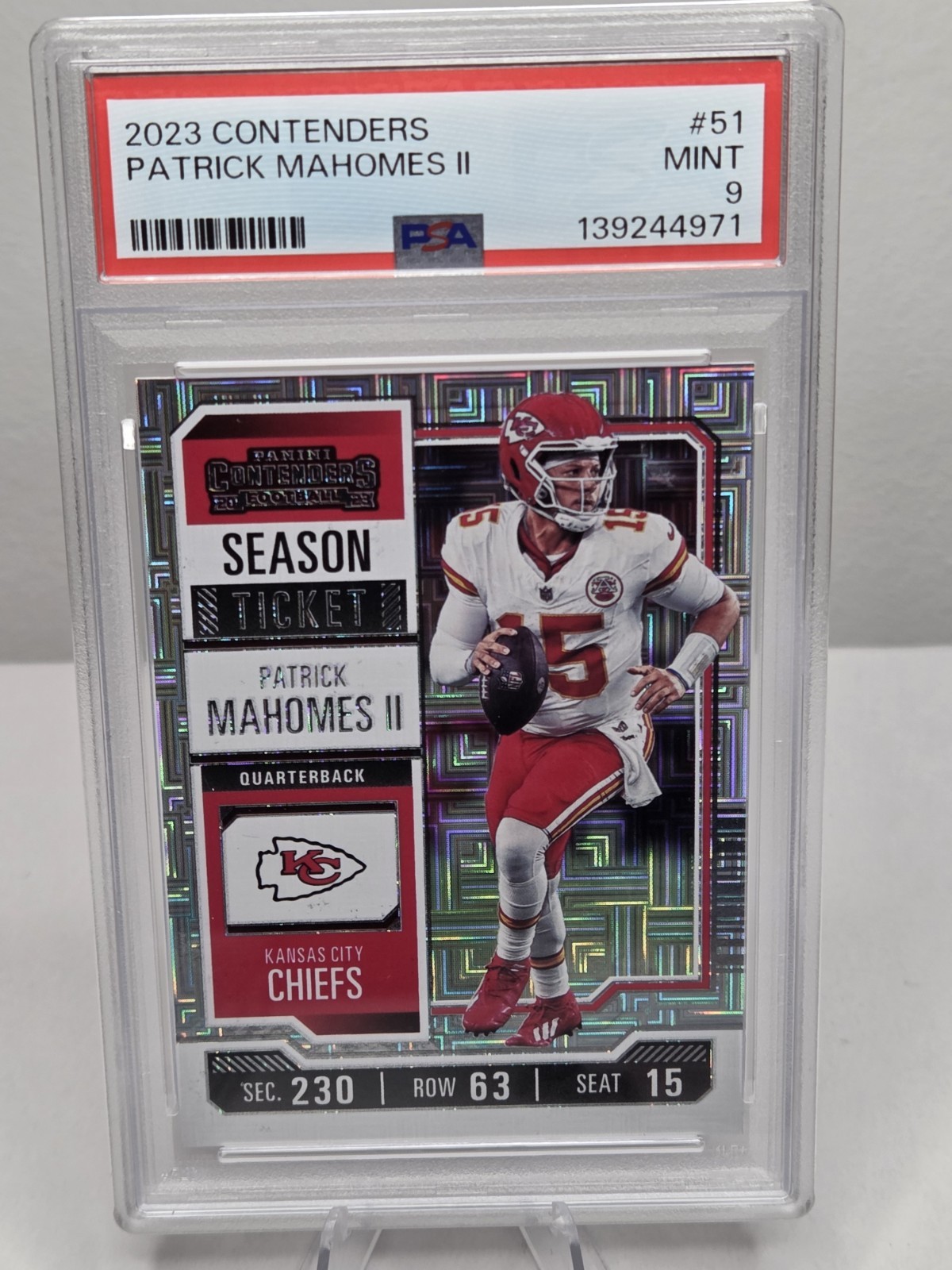 Patrick Mahomes II 2023 Panini Contenders #51 Season Ticket Mojo Chiefs PSA 10