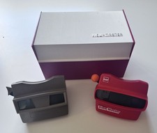 Vintage GAF View-Master Red White Library Storage Box Case WITH 2 Viewmasters