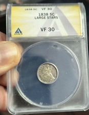 1838 Seated Half Dime ANACS VF30 Large Stars. Nice collector grade
