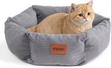 Cat Bed, 22 Inch Washable Corduroy and Small Dog Bed 22x22x6 inches, Gray
