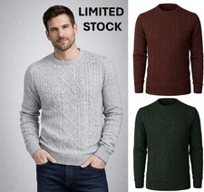 Mens Jumper Pullover Sweater Chunky Knit Wool Winter Warm Fisherman Top Man NEW