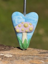 Lampwork Glass Mushroom Heart Focal Bead HANDMADE Artisan Lampwork Glass Focal