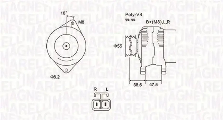 Alternator with belt pulley 063731798010 MAGNETI MARELLI for HYUNDAI KIA