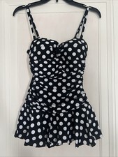 CHAPS Womens Bandeau Swim One Pience Polka Dot Retro Padded Dress Size 6