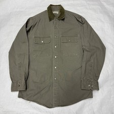 VTG LL Bean Mens Canvas Shirt Corduroy Collar M Made in USA Green Utility Work