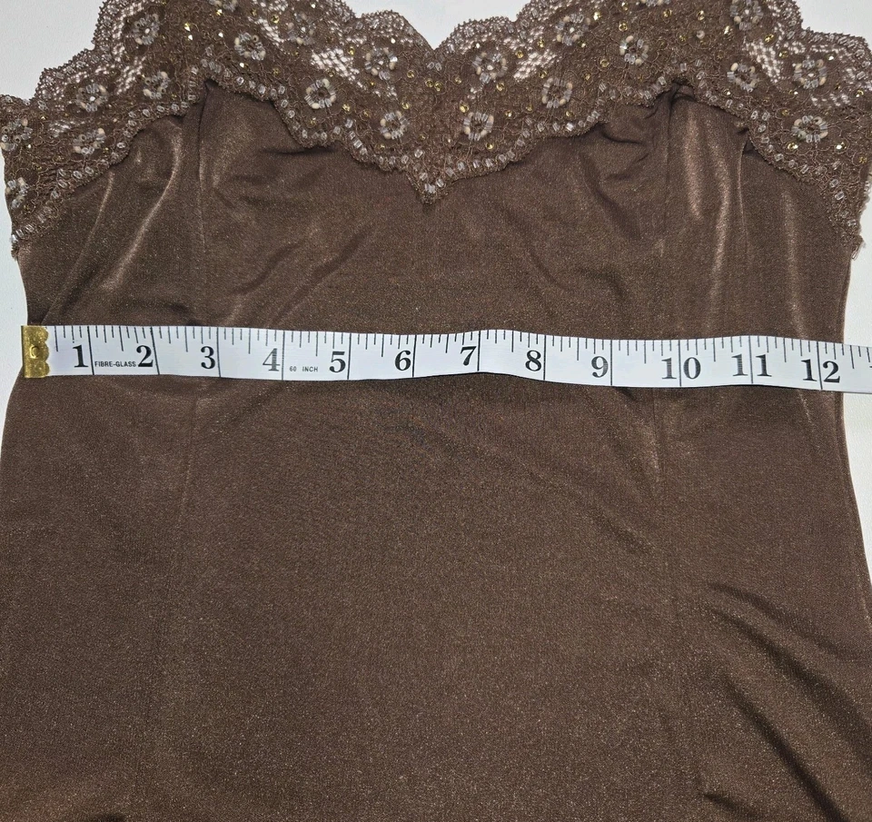 Camiseta sin mangas vintage The Limited camisola XS encaje Y2K marrón con cuentas hada sedosa Foto 4 de 4