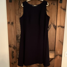 Talbots Women's 16W Navy Solid A-Line Round Neck Sleeveless Knee Dress Zip