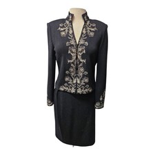 BEAUTIFUL St John Evening Black Rhinestones Embellished Skirt Suit Size 6