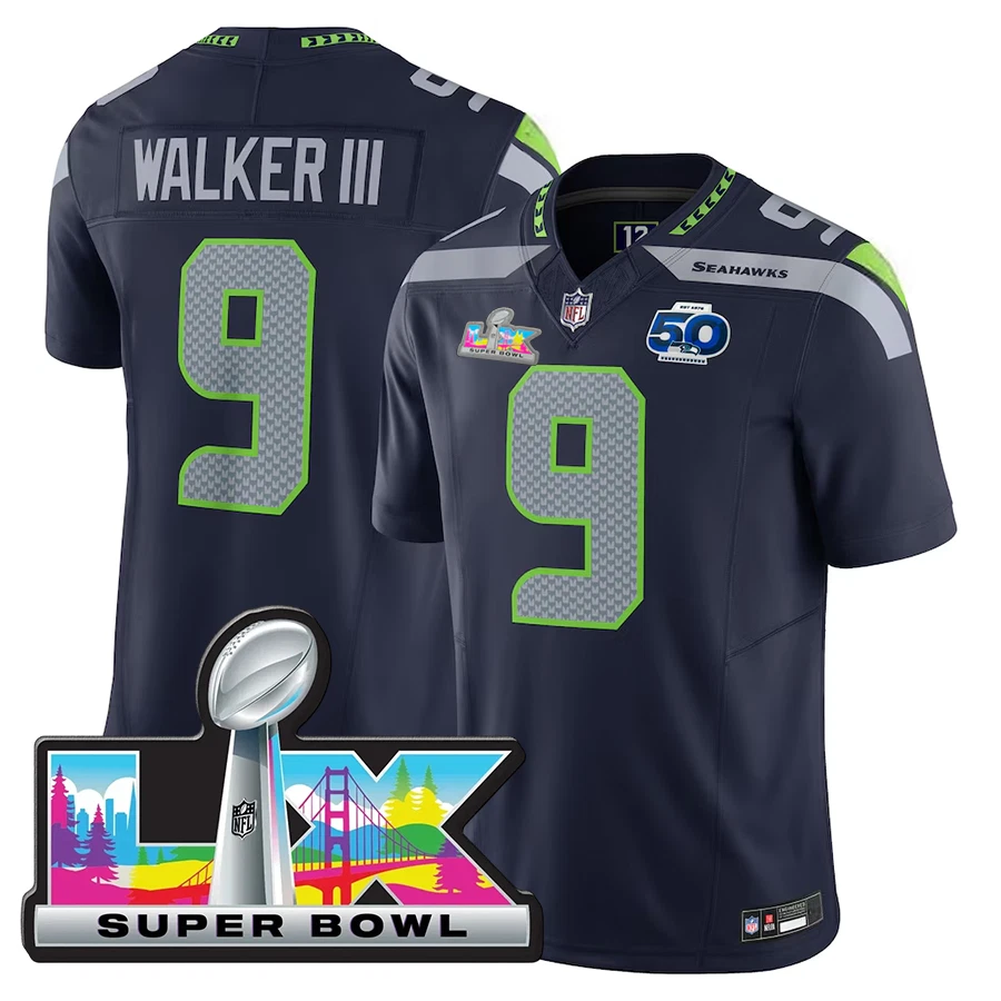 Seahawkss Men's #9 Kenneth Walker III 50th /Super Bowl LX Patch Game Jersey
