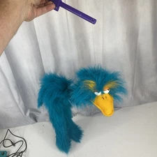 Vintage Doozy Bird Marionette Walking String Puppet Teal Blue Fuzzy Plush 32"