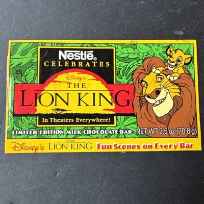 The Lion King - LTD Edit. Nestle Chocolate Bar - Wrapper - 1994