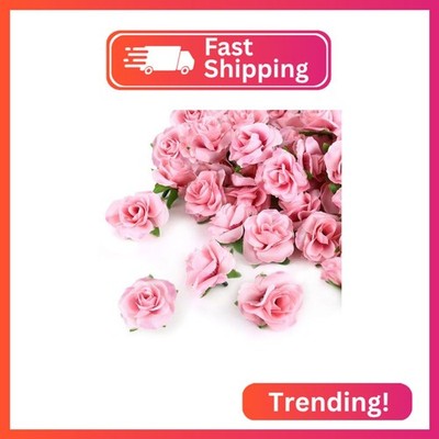 Kesote 50pcs Pink Roses Artificial Flowers Bulk, 1.6'' Small Silk Fake Roses Flow