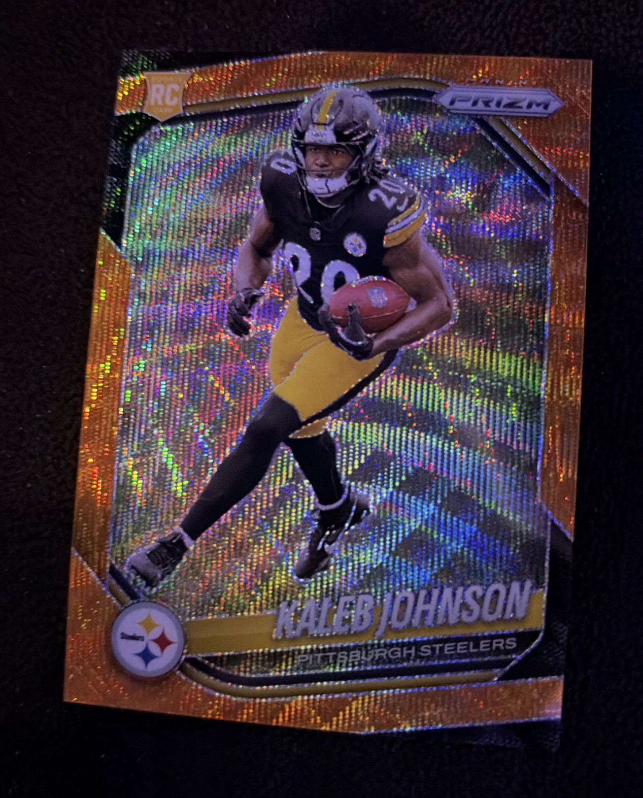 2025 Panini Prizm Rookie Kaleb Johnson #375 Orange Wave 47/65 (RC) Steelers