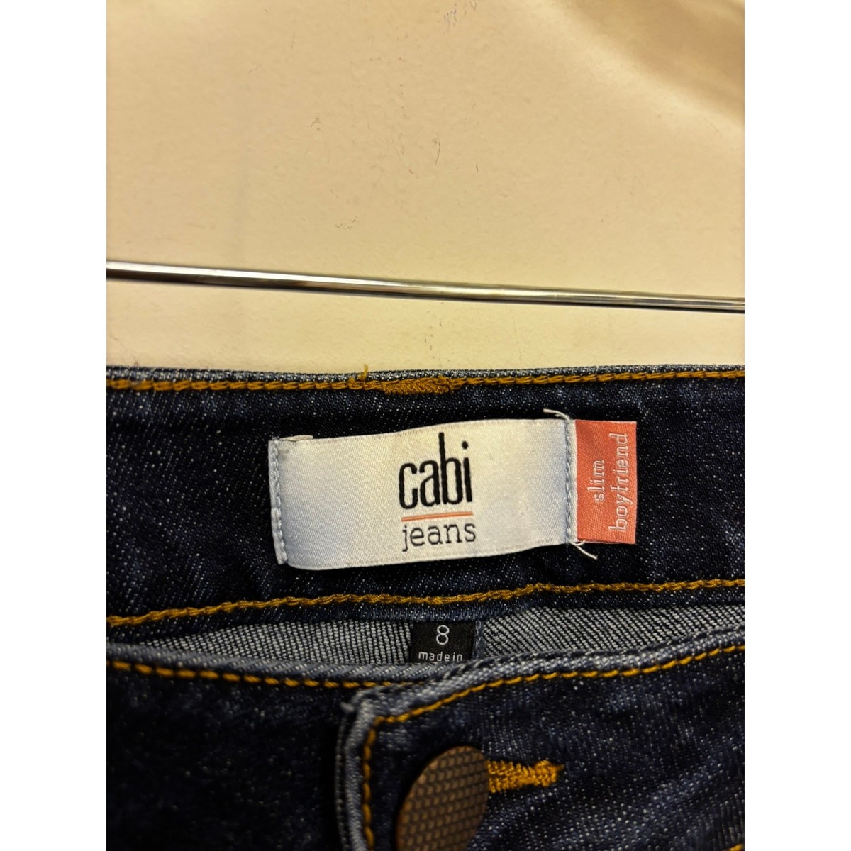 Cabi Denim Slim Boyfriend Jeans Style 3937 Dark Wash Star Print Raw Hem Size 8 View 4