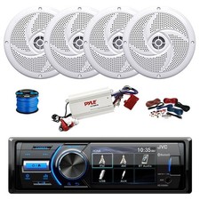 JVC Marine BT AM/FM Receiver, BT Amp w/Kit, 4X 5.25" 180W White Speakers,Wire