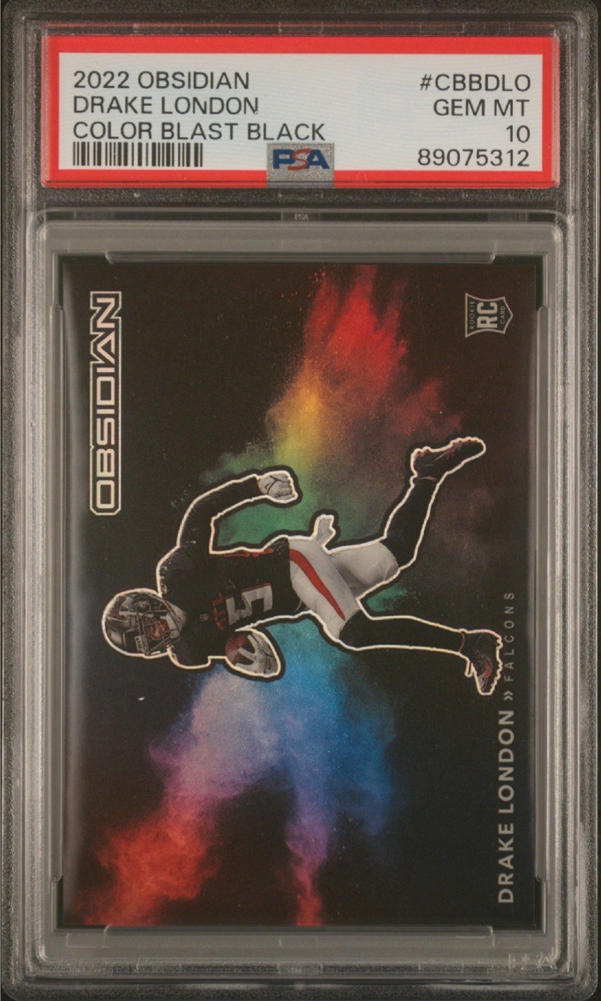 2022 Obsidian Drake London Rookie Color Blast Black SSP PSA 10 (RC) #CBB-DLO