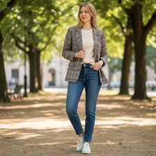 Sharagano Glen Plaid Blazer XL Brown Plaid Si...