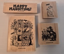 Stampin Up 1995 Wood Block Happy Haunting Halloween Stamp Set 4 Pieces