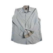 BOSS Hugo Boss Mens XL Gray Plaid Regular Fit Long Sleeve Dress Shirt