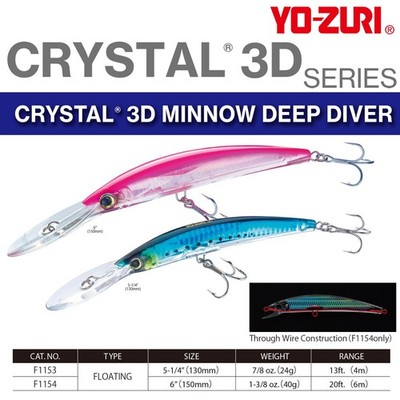 Köder Yo-Zuri Crystal 3D Minnow Deep Diver 15,2 cm Blau/Silber Angeln
