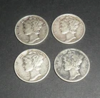 Four Mercury Dimes   90% Silver.