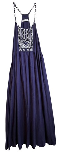 Pull & Bear Navy Embroidered Maxi Dress Sleeveless Racerback Braided Strap Sz S